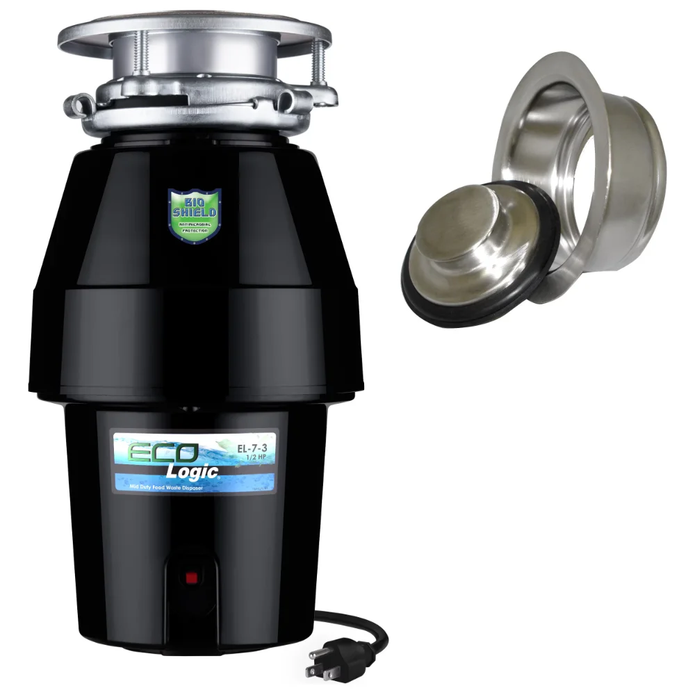 

Eco Logic 1/2 HP Garbage Disposal with Brushed Nickel Sink Flange 10-US-EL-7-DS-3B-BN