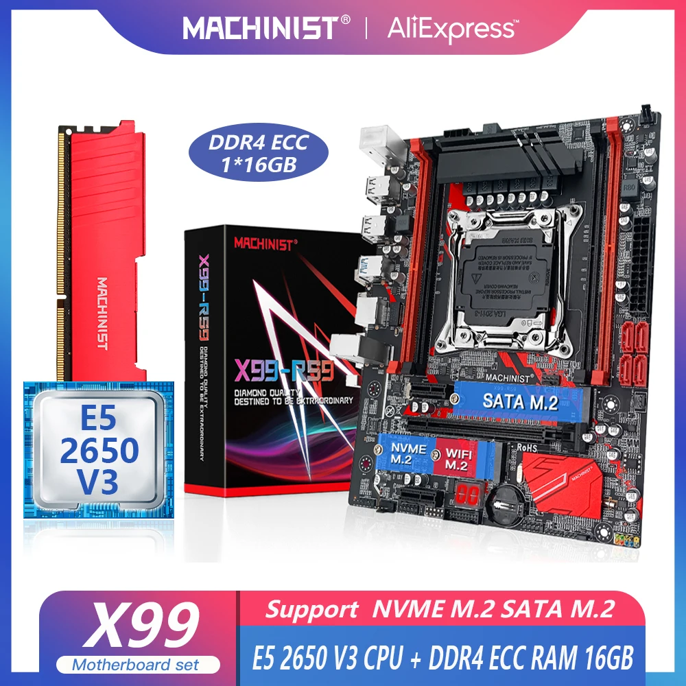 

MACHINIST X99 материнская плата LGA 2011-3 комплект с процессором Xeon E5 2650 V3 16G(1*16) DDR4 ECC RAM Memory M.2 NVME M ATX RS9