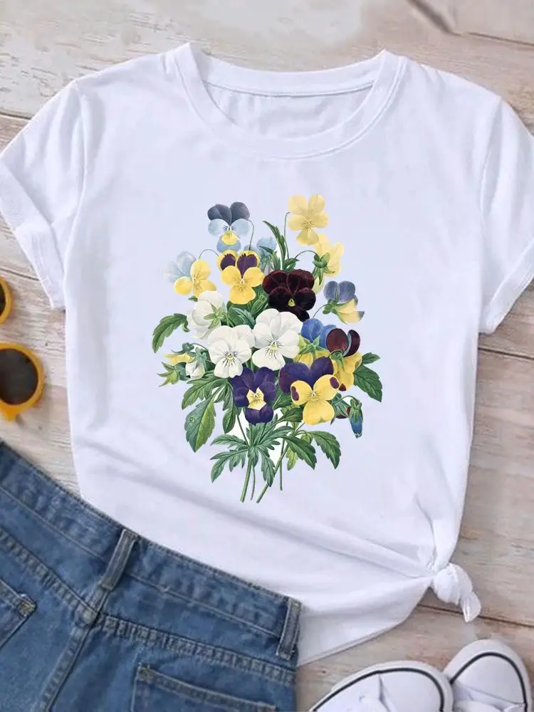 

Clothing Summer Graphic T Shirt Short Sleeve Women Print Casual Watercolor Flower New Fashion Clothes Tee T-shirt Female Top
