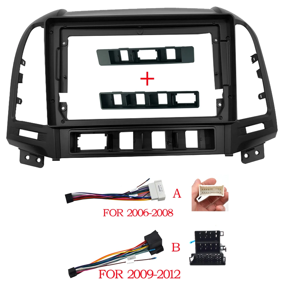 

2 Din 9 Inch Car Radio Installation GPS Plastic Fascia Panel Frame and Cable for HYUNDAI Santa Fe IX45 2006~2012 Dash Mount Kit
