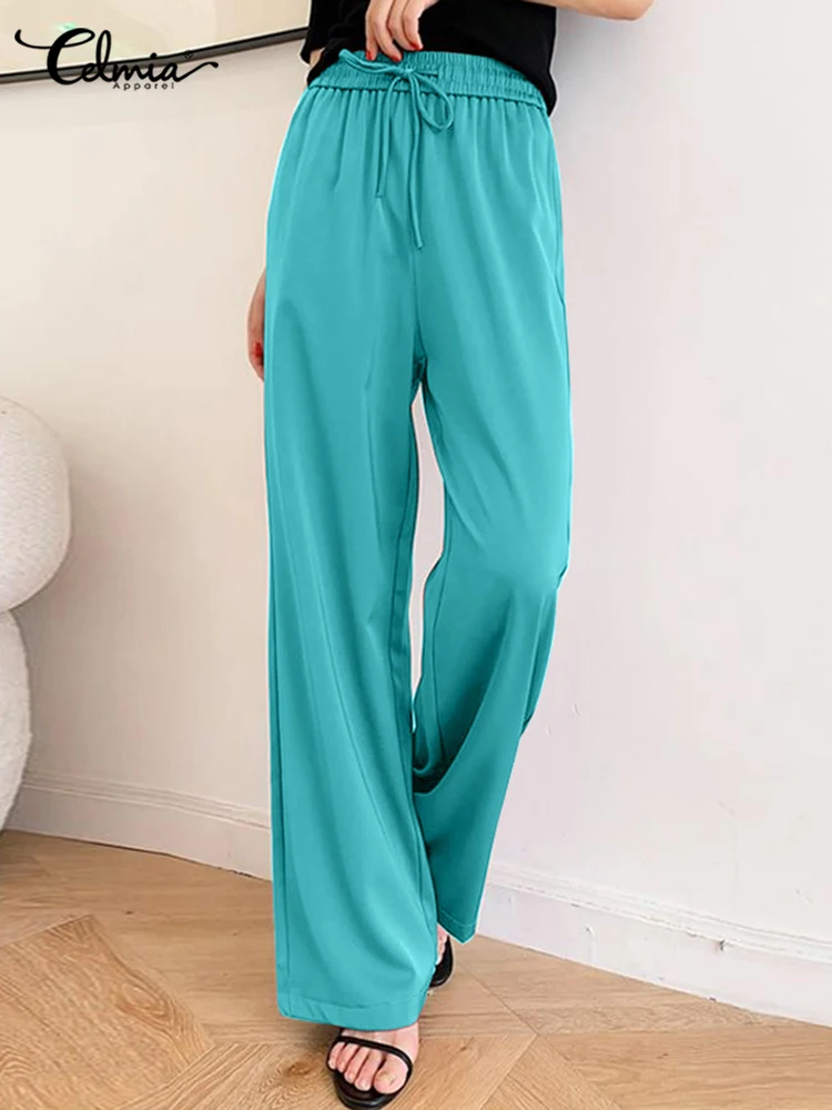 

Celmia Satin Casual Loose Straight Pants Spring Autumn Korean Fashion High Waist Workplace Pantalon Elegant Women Long Trousers