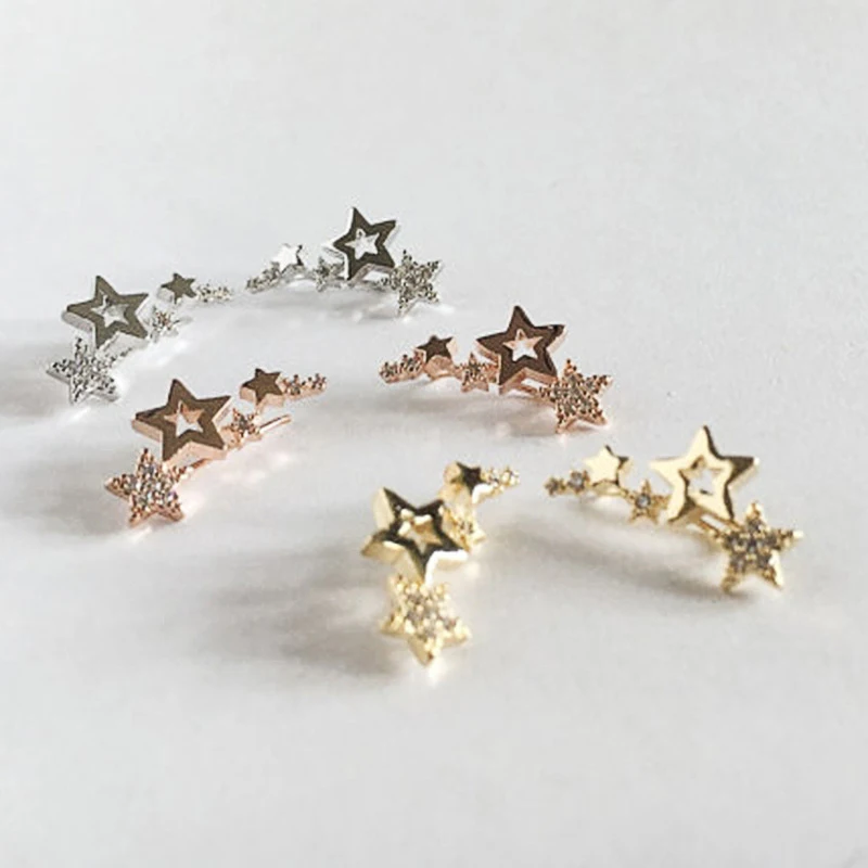 

New Simple Zircon Star Ear Clip Stud Earrings Cold Wind Net Red Geometric Diamond Piercing Earrings Fashion Jewelry Accessories