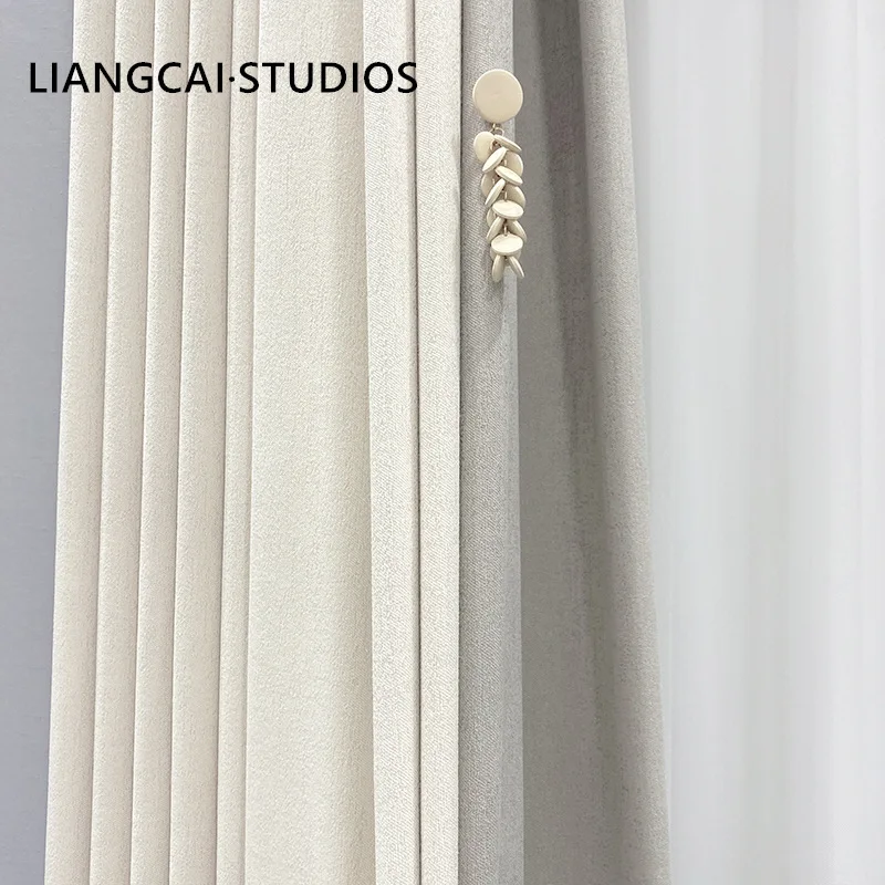 

Snow Velvet Jacquard High Shading Curtains for Living Room Bedroom Cream Color Modern and Simple Embroidered Lace Tulle Curtain