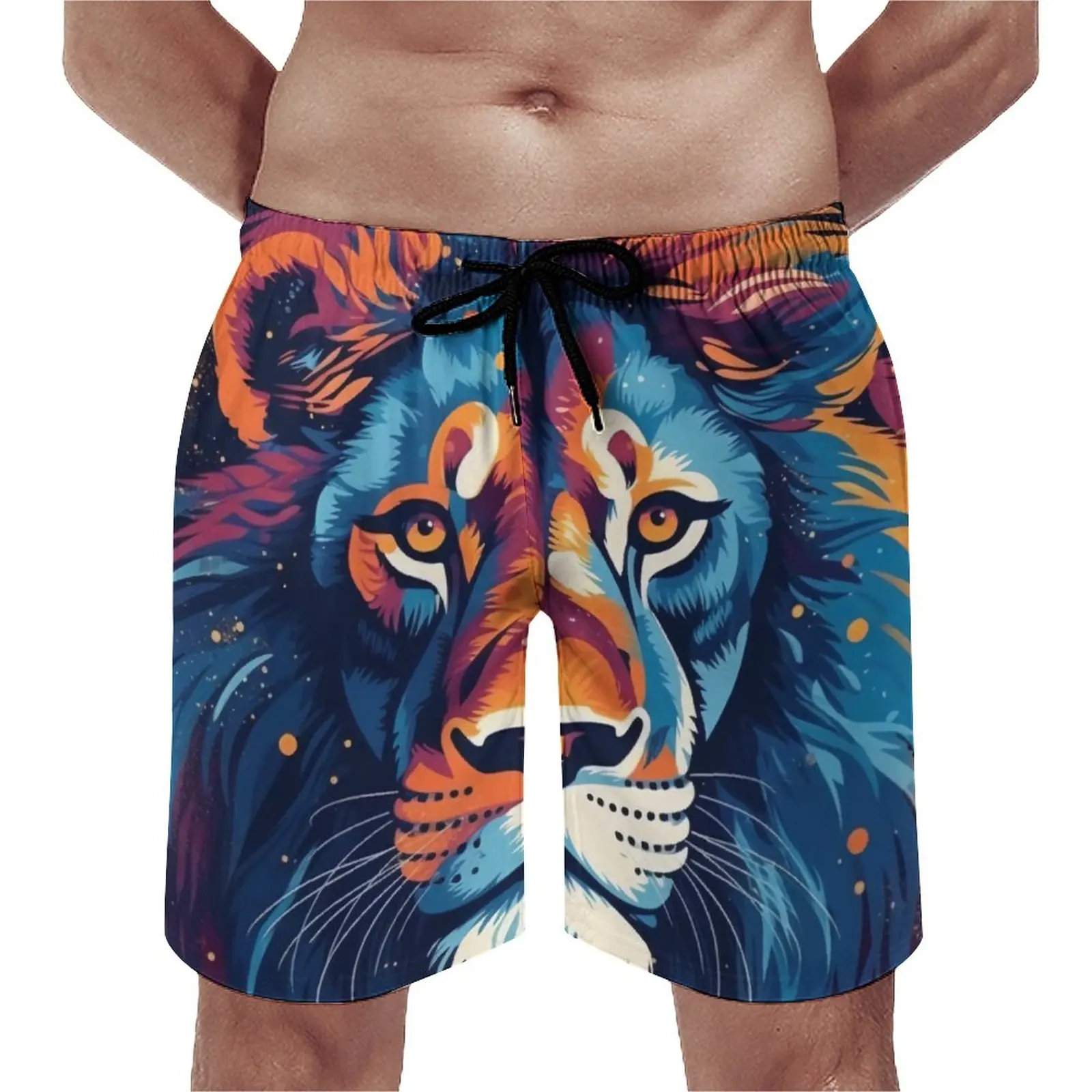 

Lion Gym Shorts Summer Illustration Abstraction Fashion Board Short Pants Males Sports Surf Quick Dry Graphic Swimming Trunks
