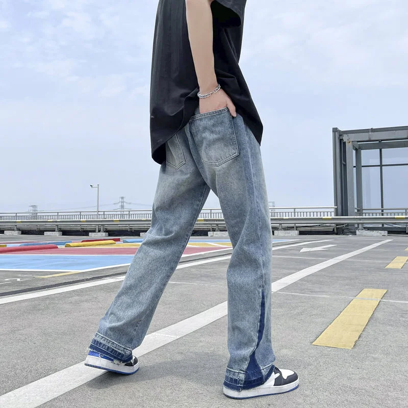 Summer Blue Baggy Jeans Men's Fashion Casual Straight Jeans Men Streetwear Loose Hip Hop Ripped Denim Pants Mens Trousers S-3XL