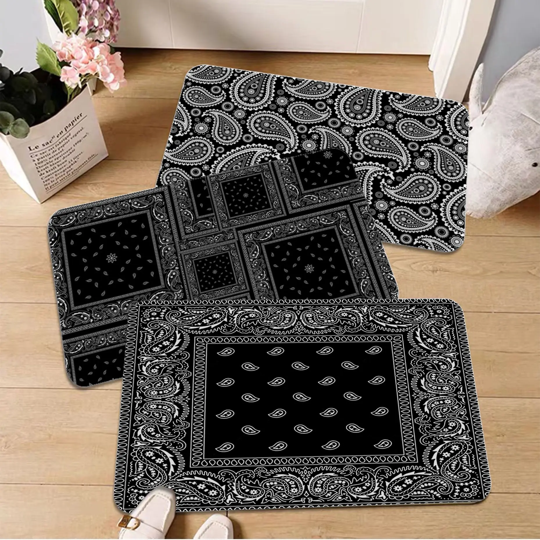 

Bandana Pattern Long Rugs Anti-slip Absorb Water Long Strip Cushion Bedroon Mat Bedside Area Rugs