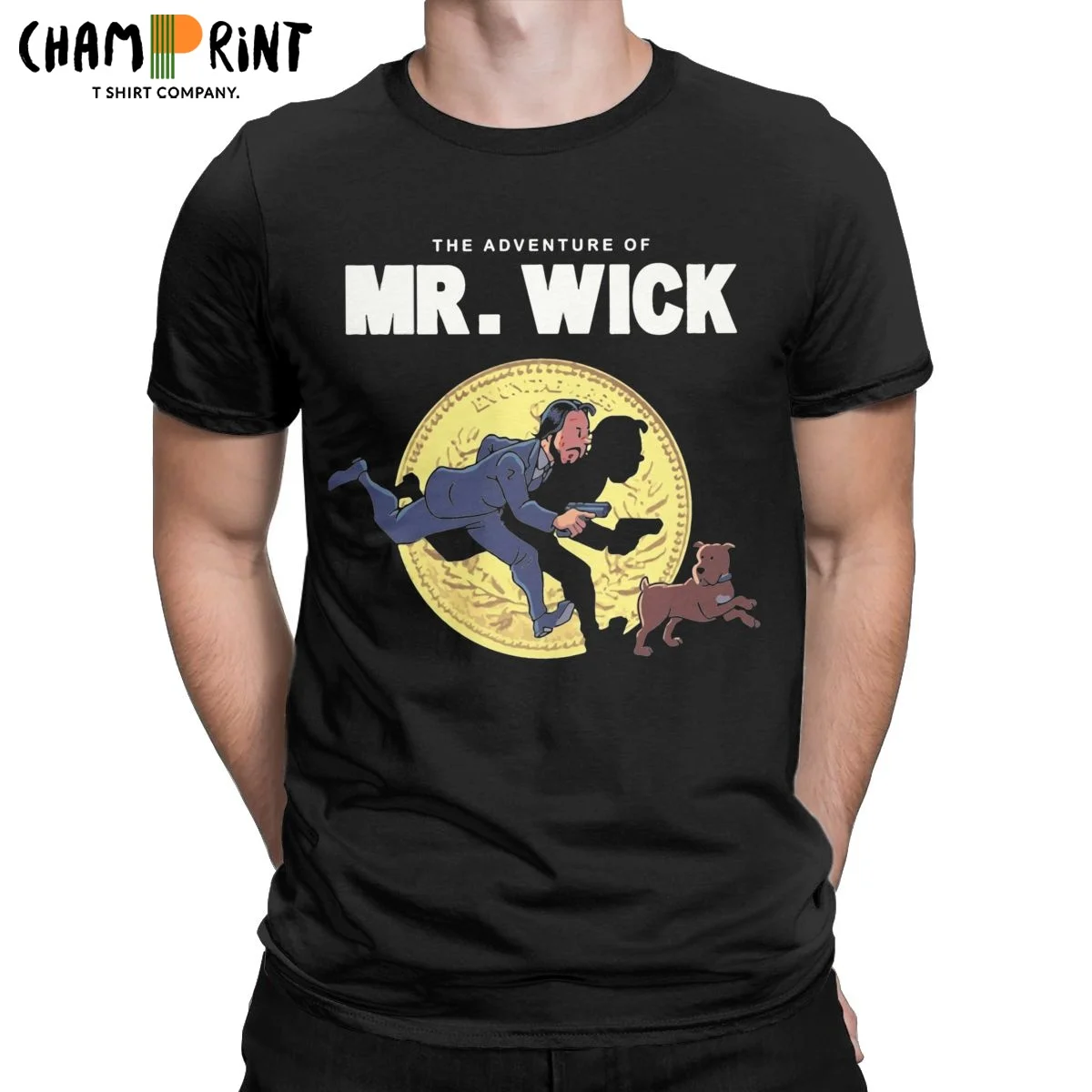

Vintage John Wick Movie T-Shirts Men O Neck Pure Cotton T Shirt Mr.Wick and Dog Short Sleeve Tees Original Clothing
