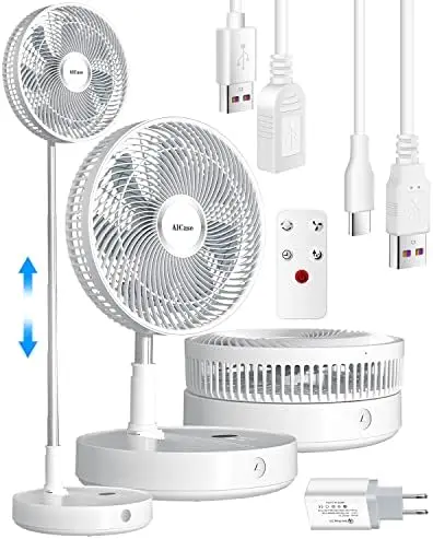 

Ventilador de Pie Silencioso con Control Remoto, Altura Regulable y Plegable, 4 Velocidades, 4 Modos,batería de 7200 mAh con Te