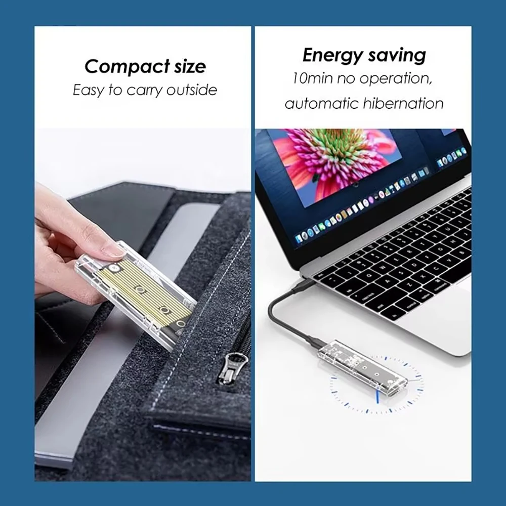 Корпус M.2 NVME SATA SSD USB3.1 Gen1, прозрачный внешний жесткий диск, бесплатный инструмент, адаптер корпуса 10 Гбитс для 2230 2242 2260 2280 (art.: 3920ce64bdbcd) - 3920ce64bdbcd