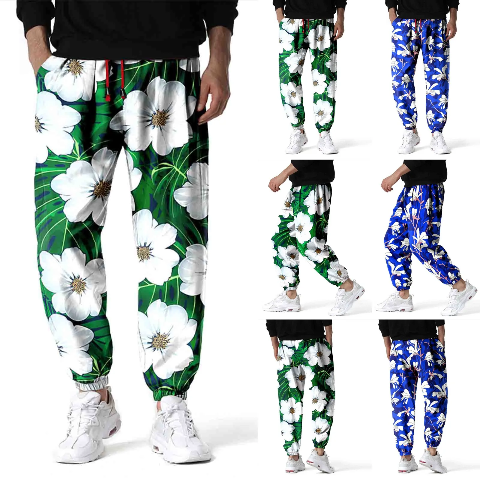 

Men's Floral Long Pants Summer Spring Casual Boho Flowy Beach Pants Clothing
