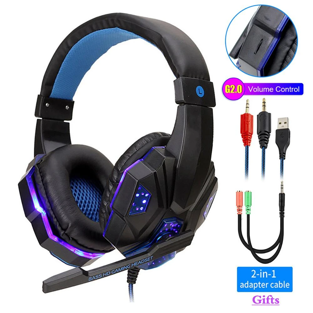 

LED Light Bright with Microphone Wired Gaming Headset PC PS4 PS5 Xbox Bass Stereo Surround Sound Professional Gaming Headset