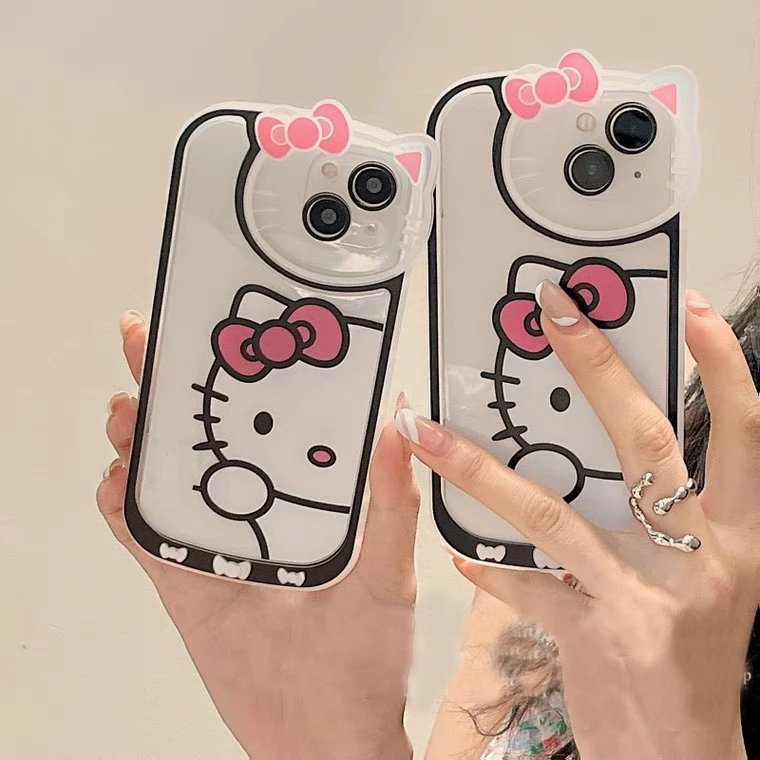 

Cute Hello Kitty Cartoon KT Lens Phone Cases For iPhone 13 12 11 Pro Max XR XS MAX 8 X 7 SE 2020 Y2k Girl Shockproof Soft Shell