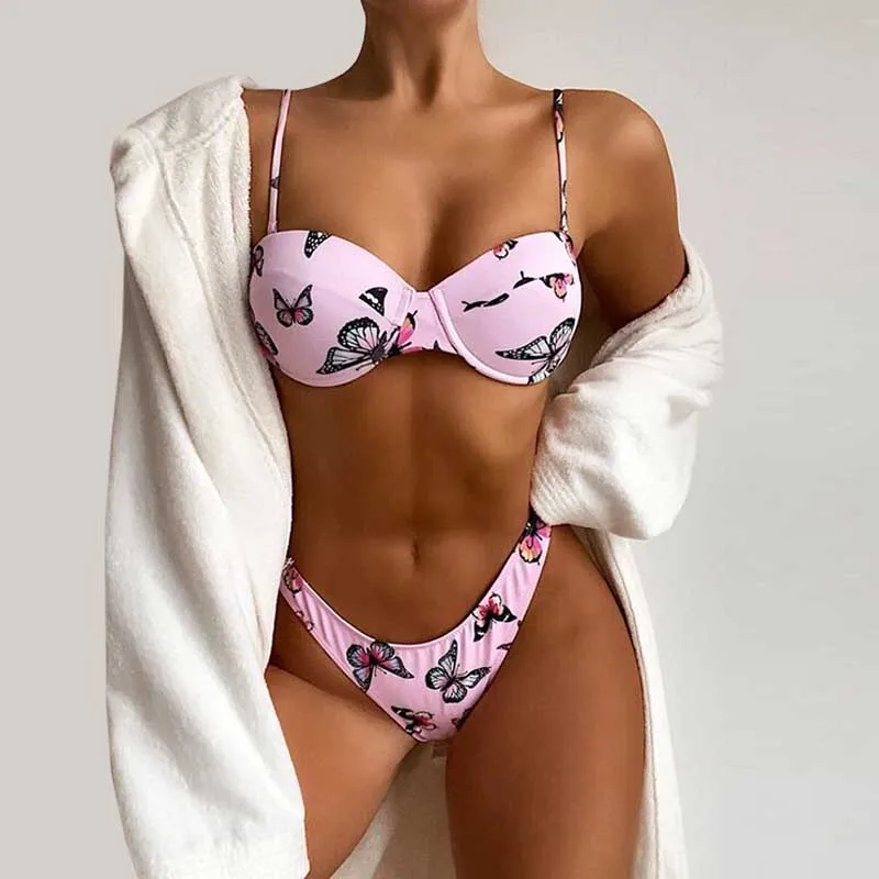 

Push up bikini Butterfly print swimsuit women High cut swimwear female Sexy bathing suit beach wear swim suit summer new