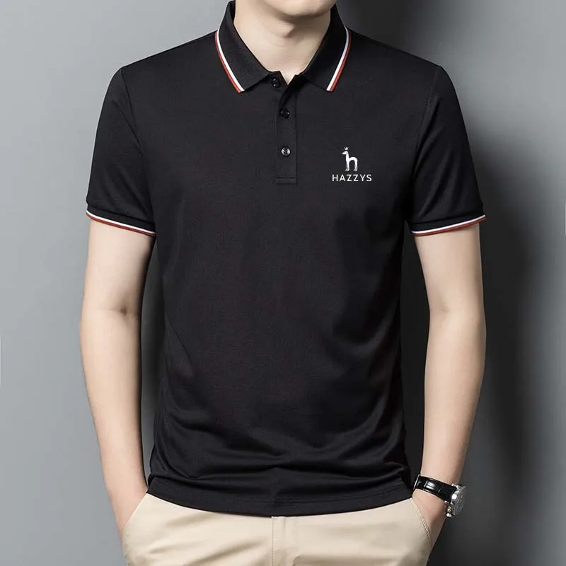 Men's HAZZYS Golf Wear Clothing Summer Men Shirt Solid Color Short Sleeve Casual Polo Business Sports Camping