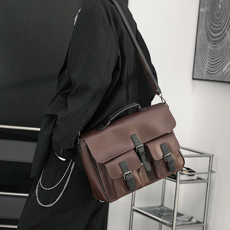 

Fashion Men's Messenger Bag Vintage Large Capacity Crossbody Bags Men Shoulder Bag Leather Handbag Multifunction Briefcase Bag