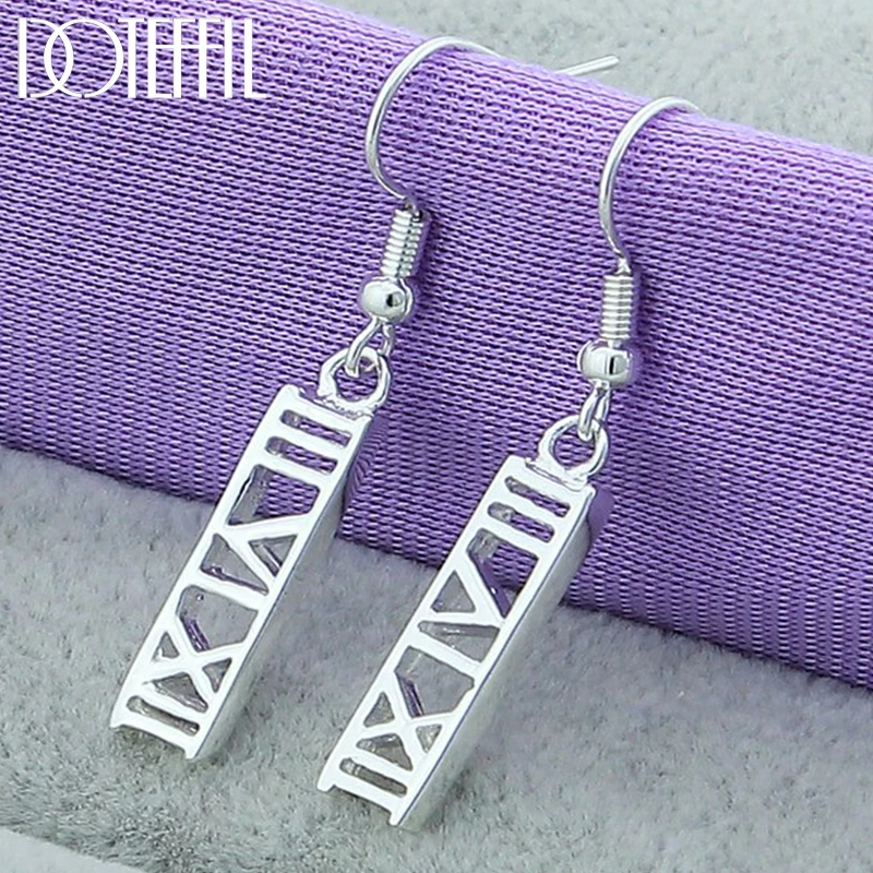 

DOTEFFIL 925 Sterling Silver Long Roman Numerals Drop Charm Earrings For Women Party Gift Fashion Wedding Engagement Jewelry