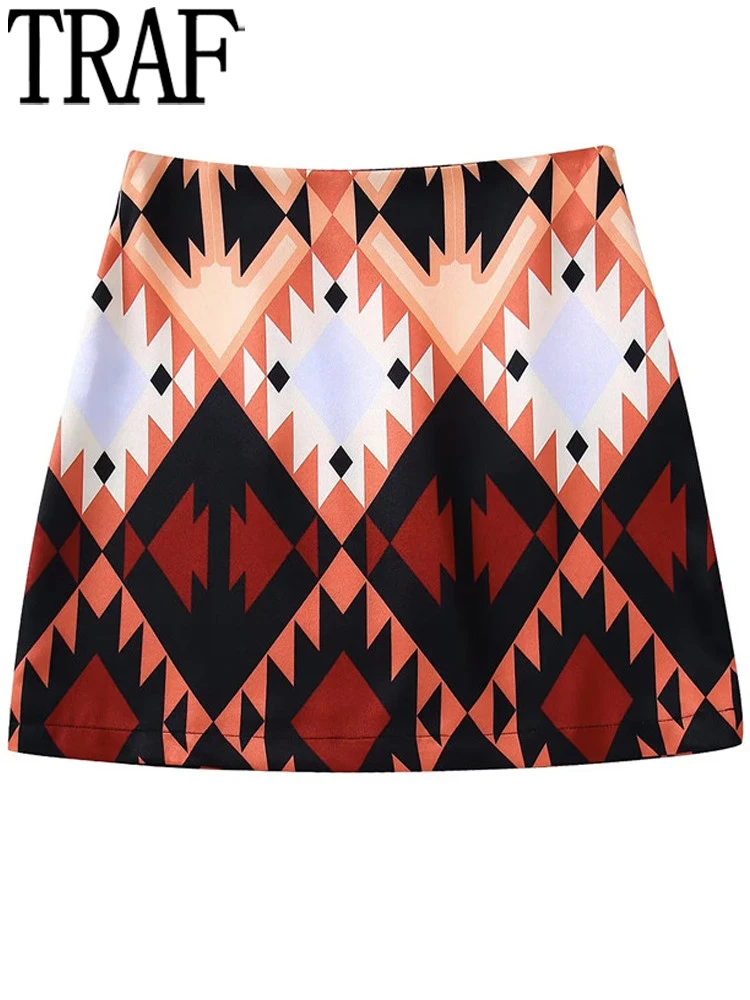 

TRAF Vintage Mini Skirts Womens 2022 High Waist Boho Summer Woman Skirt Y2k Streetwear Beach Skirt Aesthetic Skirts