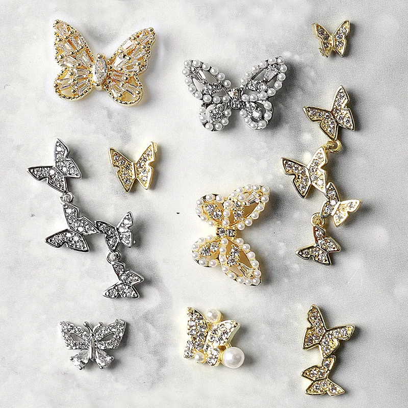 

5PCS\Bag Luxury Charm Nail Parts Gold Silver Butterfly Collection Modeling Jewelry Zircon Metal Nail Decoration Wholesale G-2971