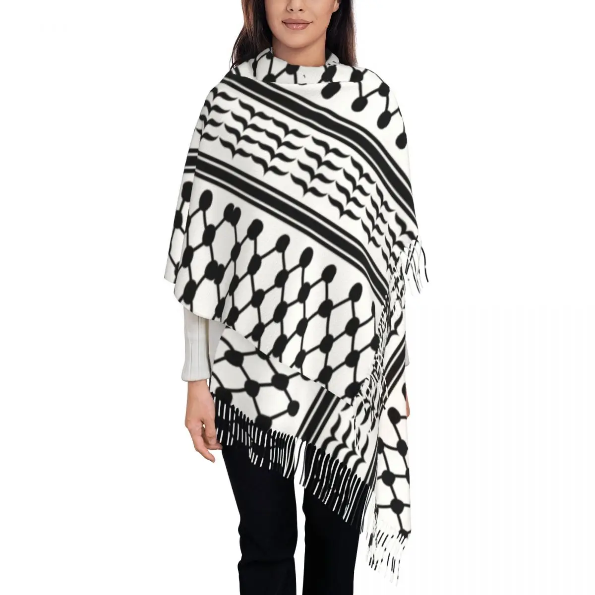 

Personalized Print Palestinian Kufeya Scarf Women Men Winter Fall Warm Scarves Palestine Keffiyeh Embroidery Shawl Wrap
