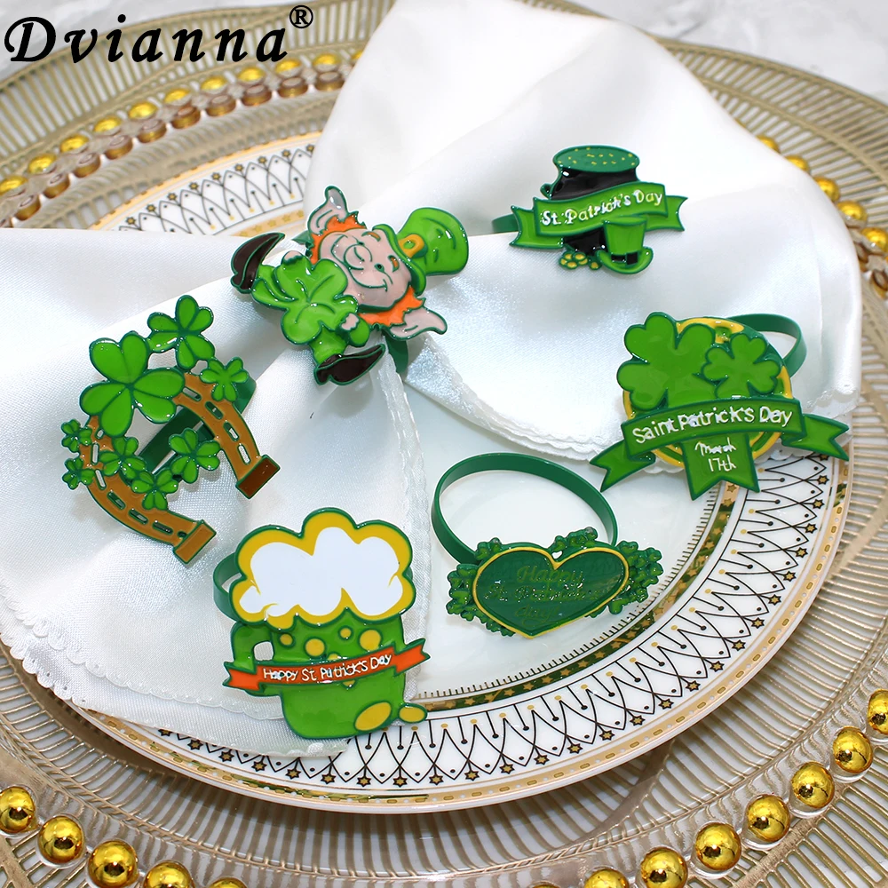 

6Pcs St. Patrick's Day Napkin Rings Irish Green Shamrock Napkin Holders for St Patrick's Day Party Dinner Table Decoration HWH80