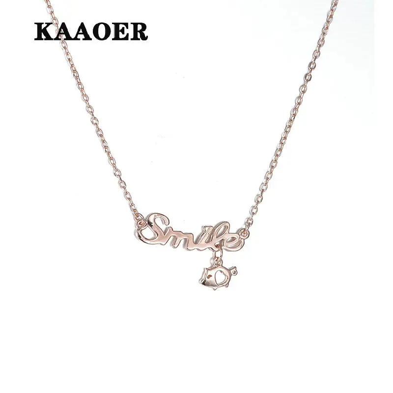 

KAAOER 2022 Новинка 100% S925 Новая розовая смайлика женская простая модная индивидуальная легкая Роскошная цепочка до ключиц
