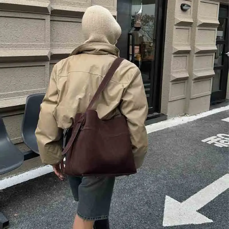 Новая зимняя матовая замшевая женская сумка из коровьей кожи сумка-тоут в стиле