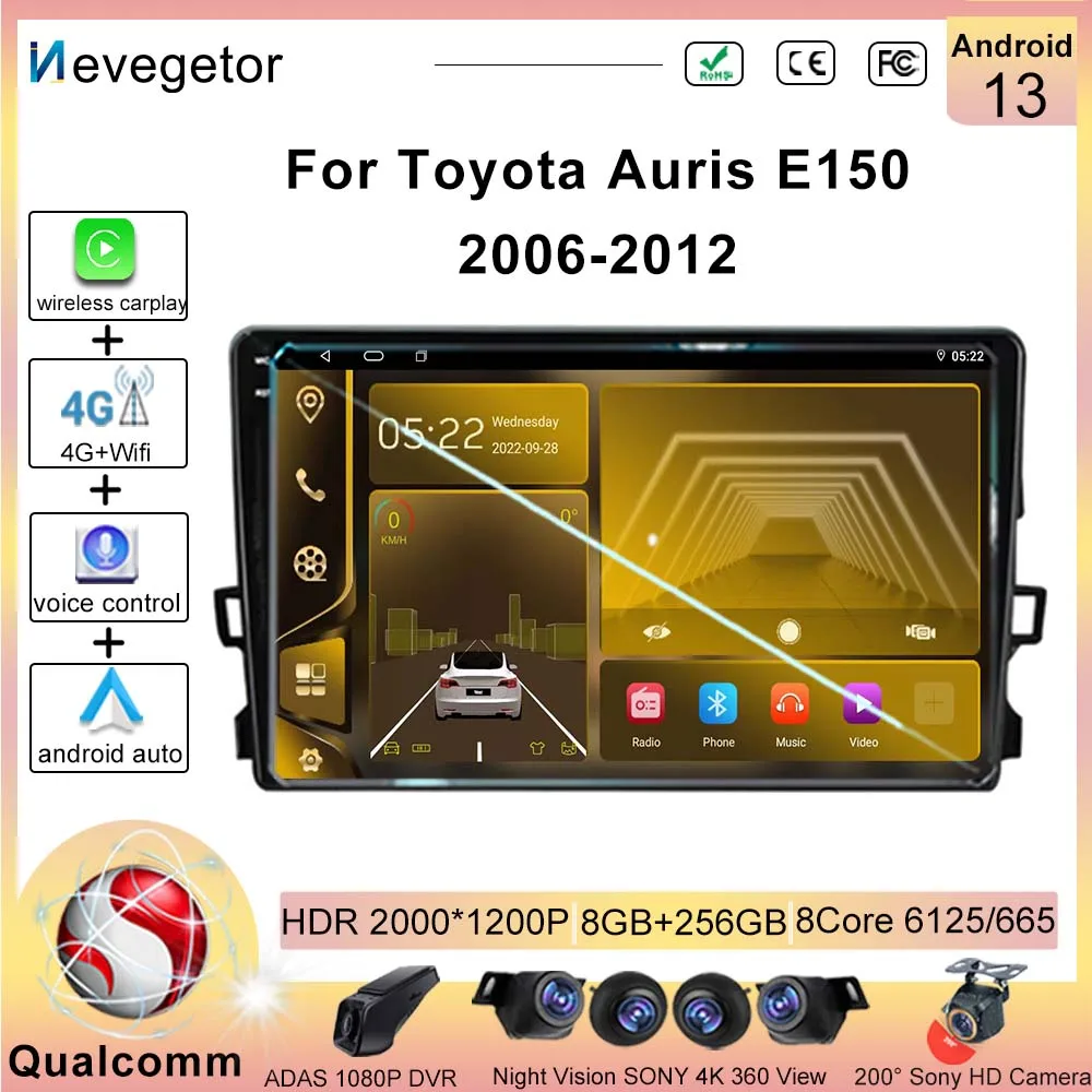 

Android13 Qualcomm for Toyota Auris E150 2006-2012 Car Navigation Radio Multimedia Video Player GPS stereo No 2din DVD 5G WIFI