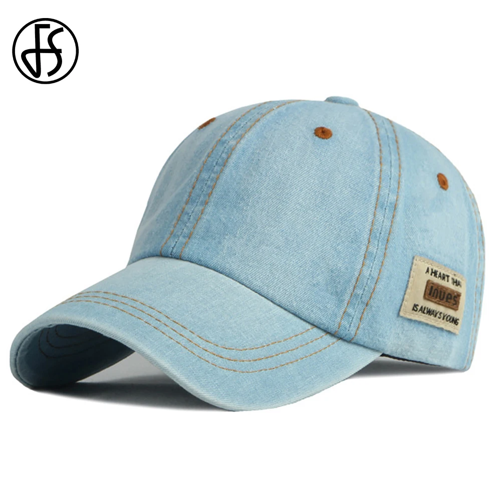 FS 2023 High Quality Sky Blue Baseball Caps For Men Washed Denim Women Summer Cap Streetwear Snapback Hip Hop Dad Hats Bone
