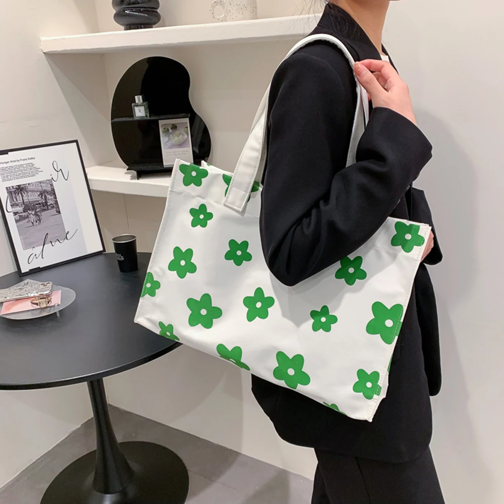 

Fashion Women Reusable Shopping Bag Eco Handbag Beach Bag Large Capacity Casual Canvas Shoulder Bag Flower Print Shopping Tote