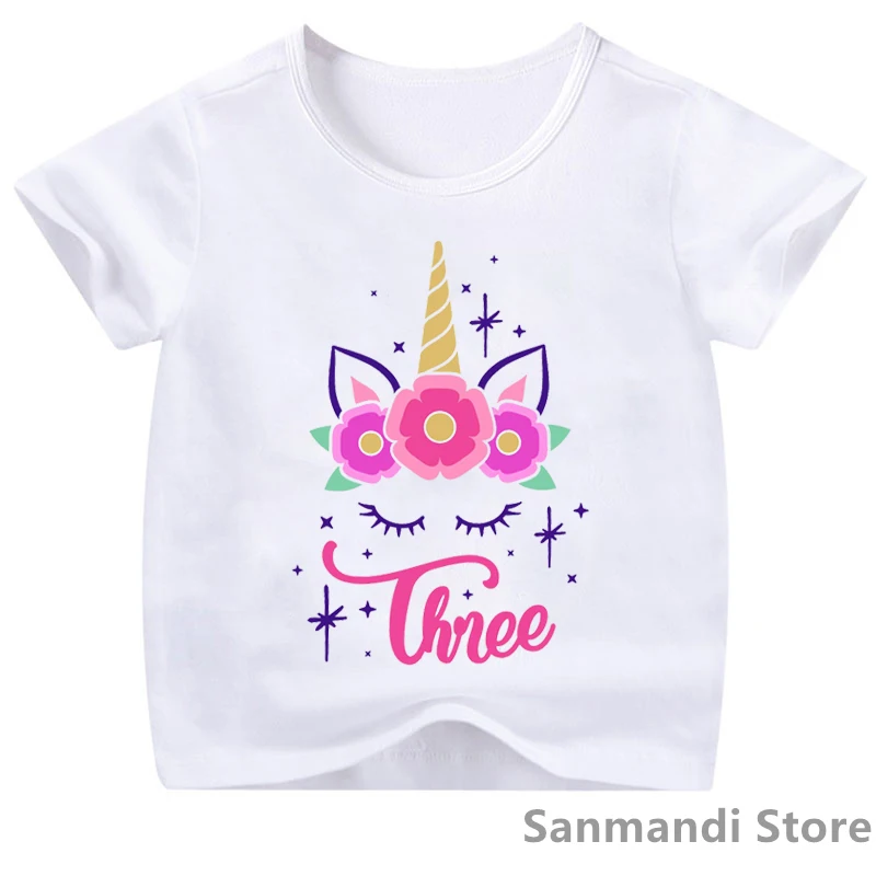 Graphic Unicorn Two/Three/Four/Five/Six/Seven/Eight/Nine/Ten Birthday Gift T-Shirt Tops For Girls Kawaii Children'S Clothing |