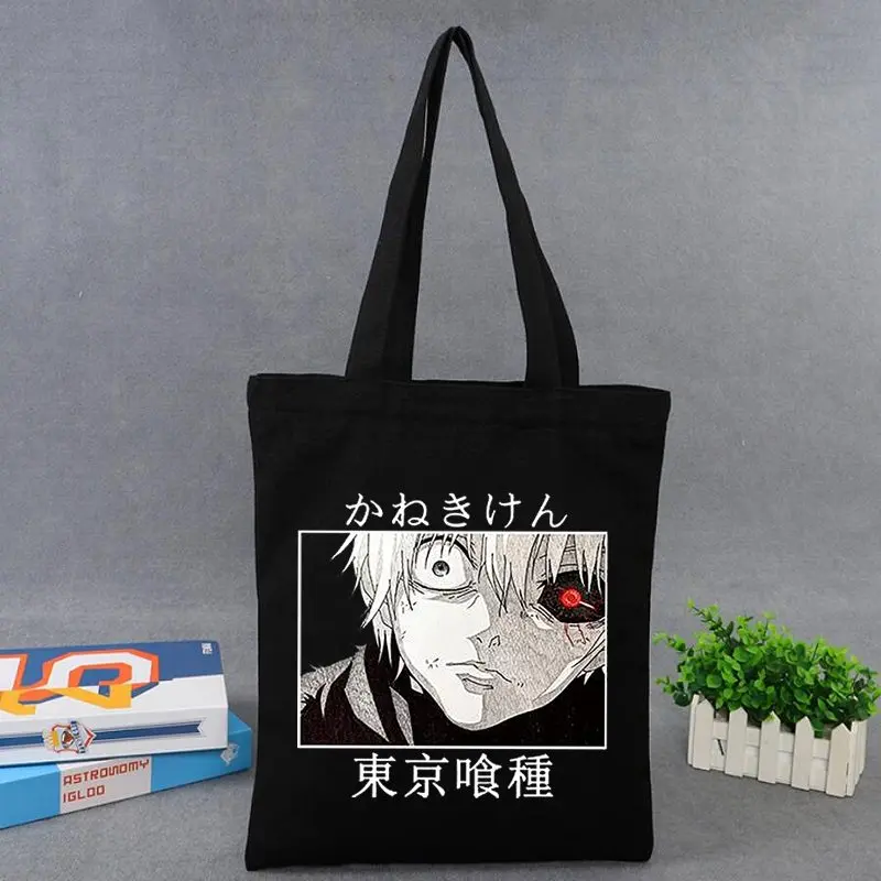 

Сумка-тоут женская холщовая, аниме Токийский Гуль в стиле Харадзюку, саквояж на плечо для покупок, Экологически чистая Сумочка для покупок, ...