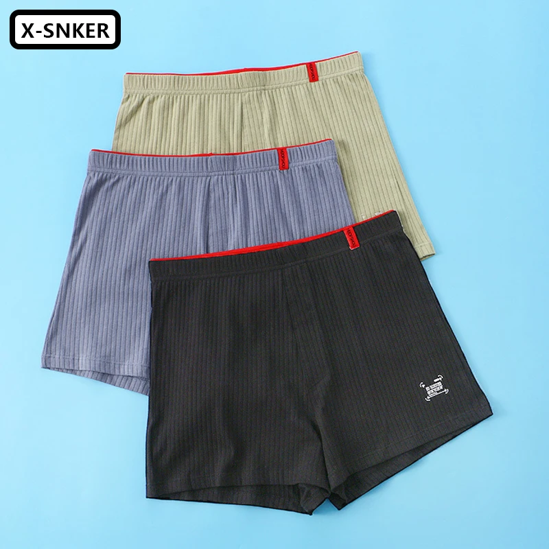 3Pcs Men Underwear Red Boxers Stripe Loose Shorts Men Panties Cotton Arrow Pants Classic Basics Wear At Home 2023 Summer New