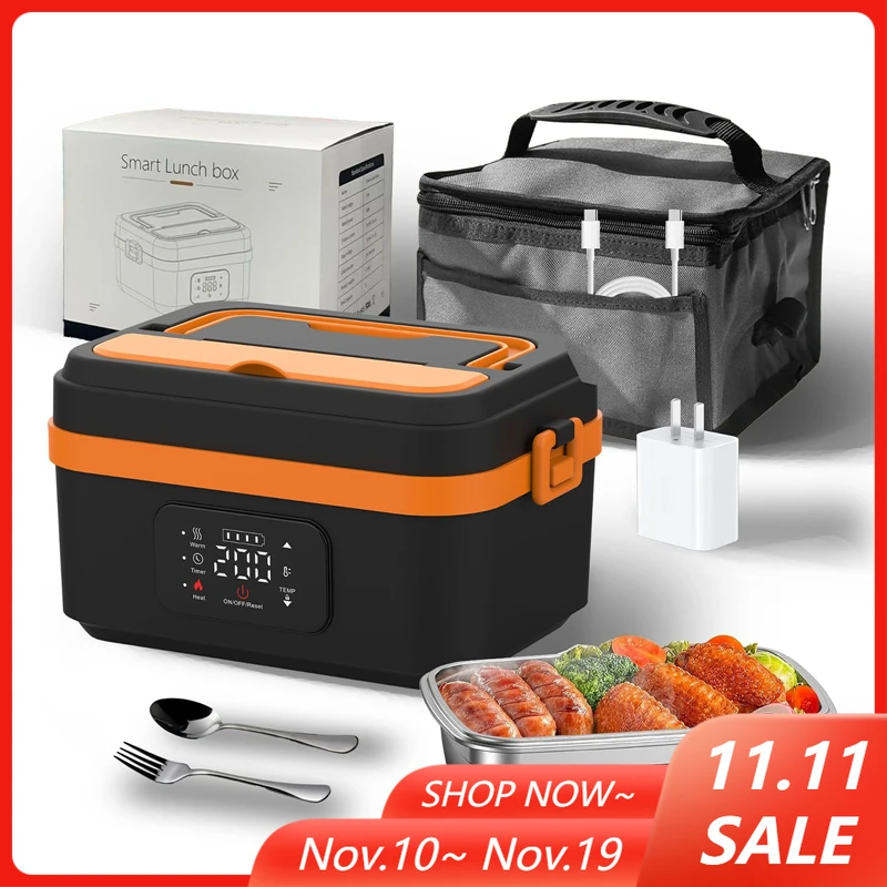 

Беспроводной электрический ланч-бокс, 8000 мАч, перезаряжаемый самонагревающийся подогреватель еды с таймером и сохранением тепла для работы/путешествий/автомобиля/офиса