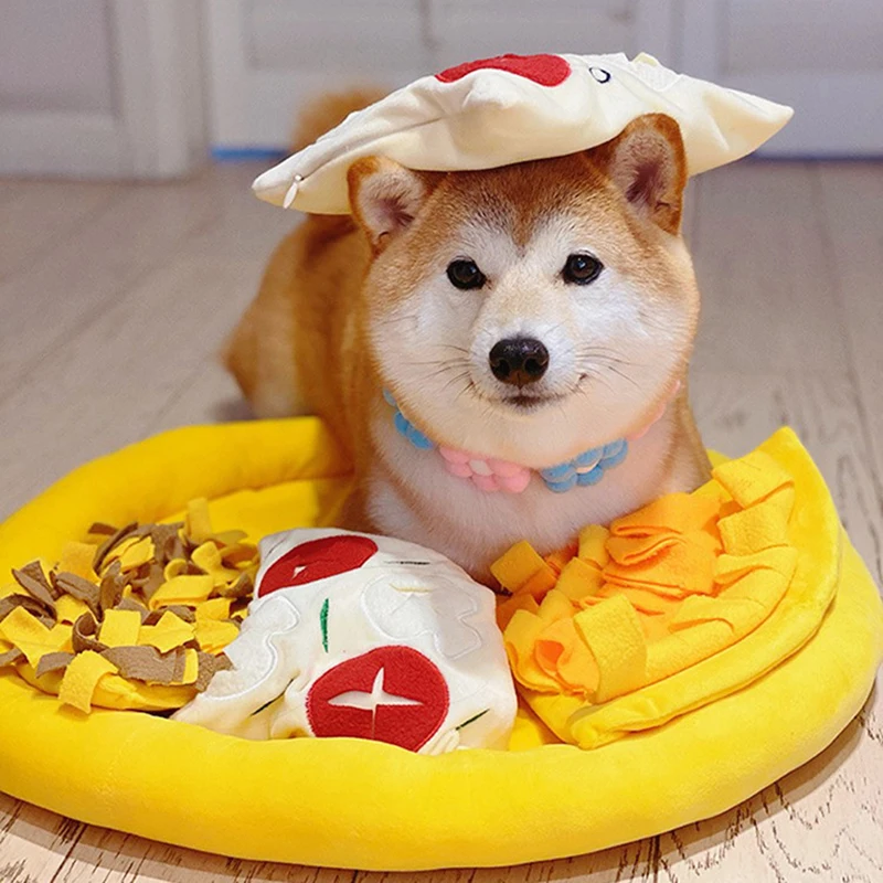 

Dog Slow Feed Mat Pet Snuffle Mat Pizza Hidden Food Pet Sniffing Training Blanket Fleece Dog Nosework Puzzle Squeak Toy Pad