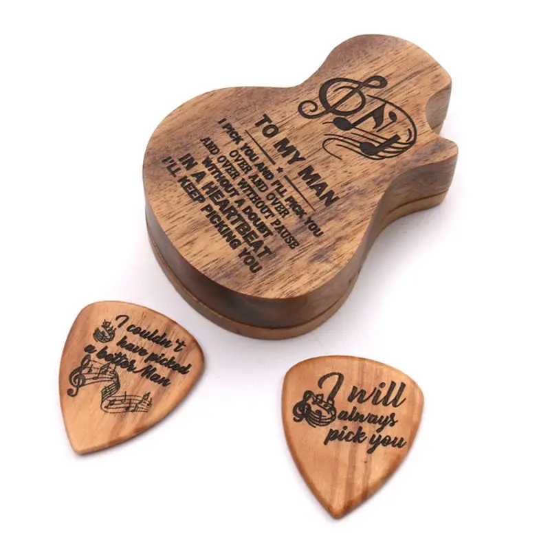 

3 Pcs Guitar Picks Holder with Picks Solid Wood Guitar Plectrums Storage Box