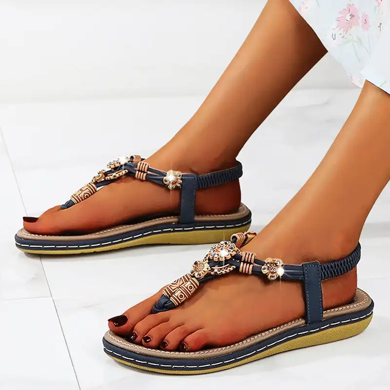 Женские сандалии богемные повседневная обувь на плоской подошве с деревянными