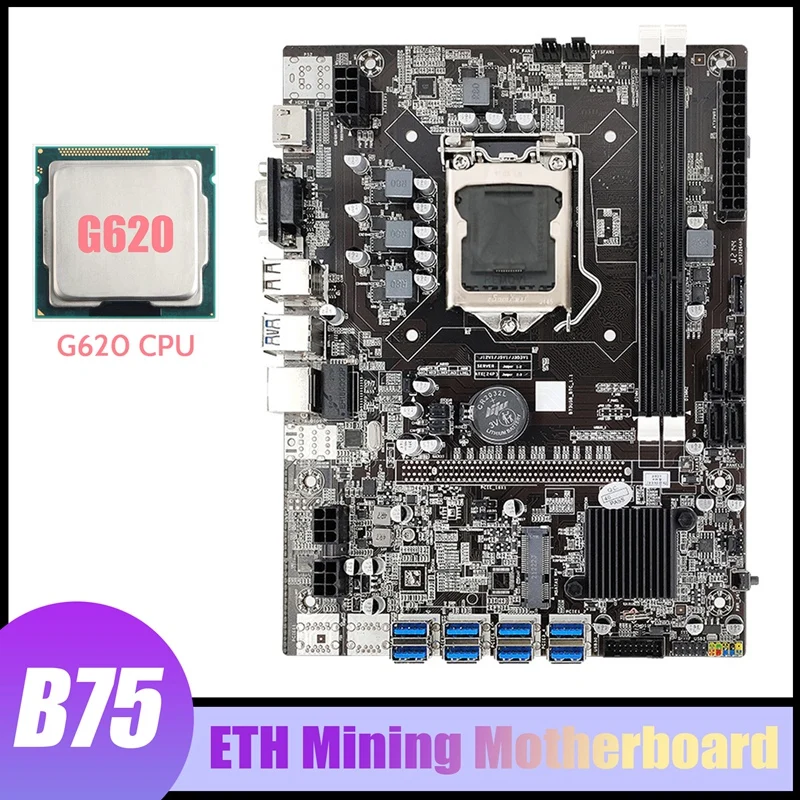 

B75 BTC Mining Motherboard+G620 CPU LGA1155 8XPCIE To USB3.0 Adapter DDR3 MSATA B75 USB ETH Miner Motherboard