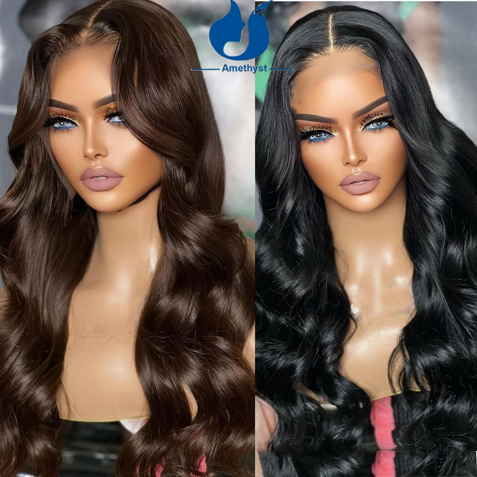 Amethyst #2 Brown Body Wave Full Lace Human Hair Wigs For Women Pre Plucked With Babyhair Natural Black Full Lace Wig Glueless