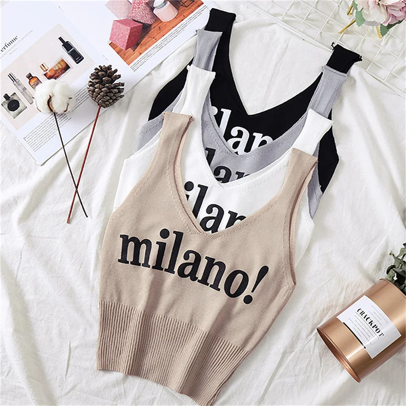 

Женские пикантные укороченные топы с глубоким V-образным вырезом и надписью Милано! Camis Lady Slim Night Club трикотажные укороченные топы для женщин Summer