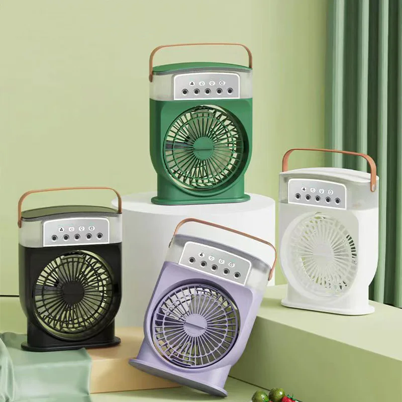 

New 3 In 1 Air Humidifier Cooling Usb Charging Fan with Led Night Light Water Mist Humidification Fan Spray Electric Cooling Fan