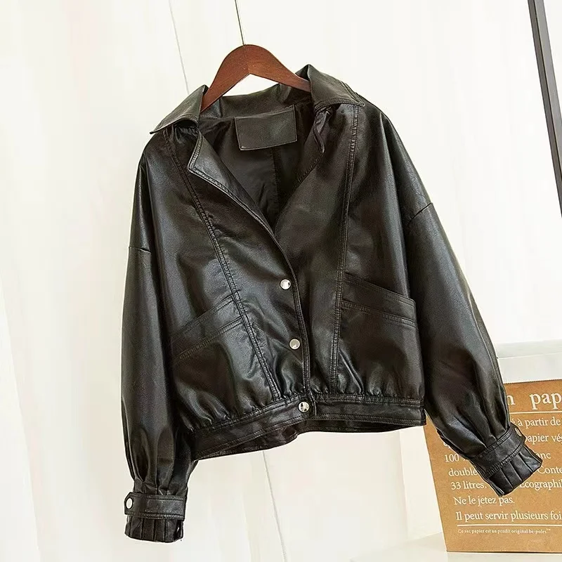 New Brand Leather jacket, Women's jacket, Autumn short spring, Korean version of PU motorcycle suit, Slim and slim winter jacket
