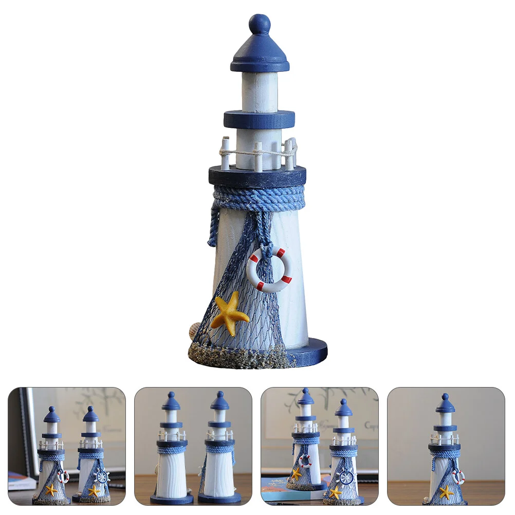 

Marine Wooden Lighthouse Rustic Decor Toy Mini Ocean Craft Pine Nautical Office