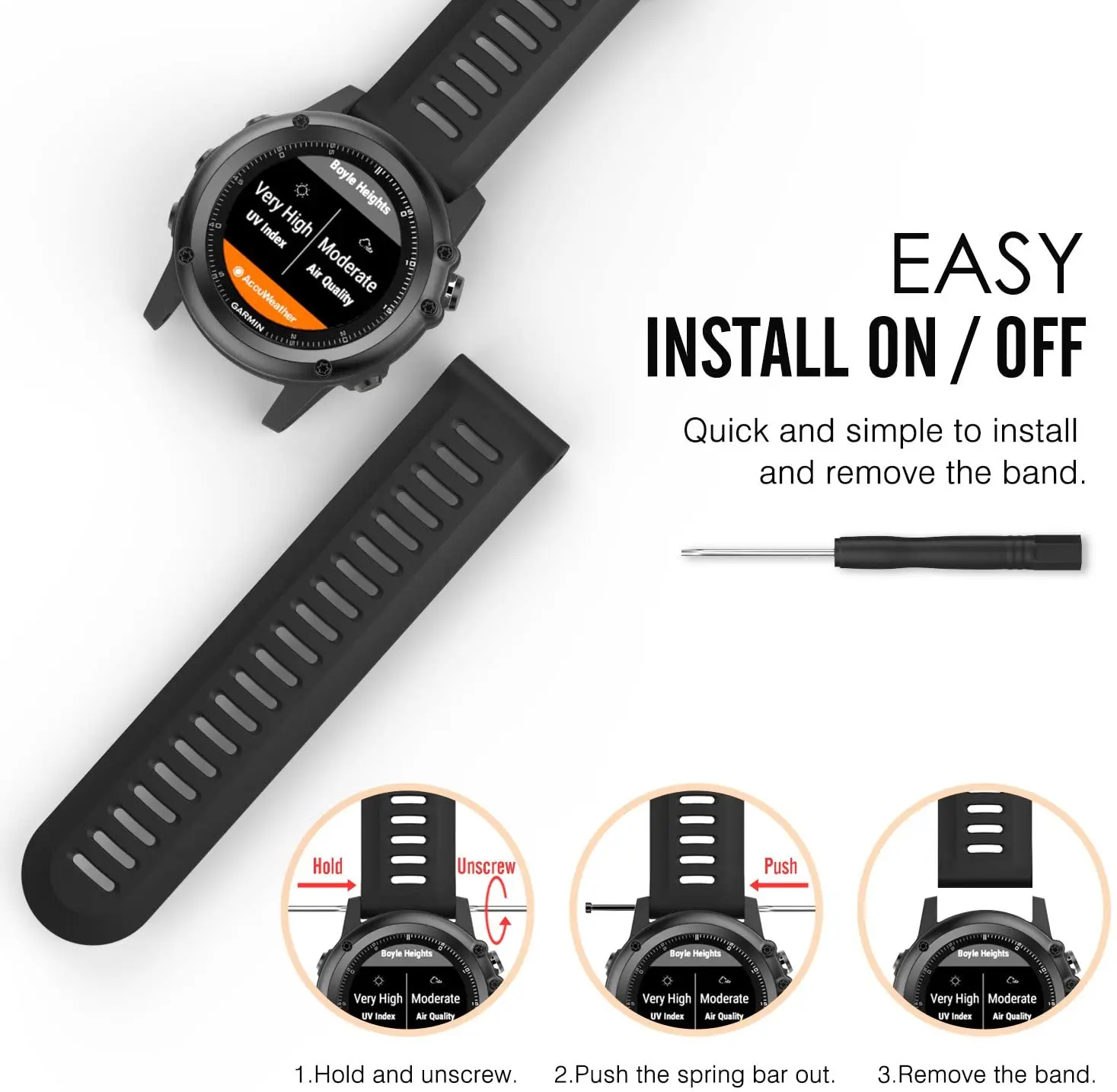 Ремешок для Garmin Fenix 3/fenix 5x Мягкая силиконовая лента Fit 6x/fenix 6x Pro/fenix 3 Hr/fenix 5x/5x Plus 26 мм