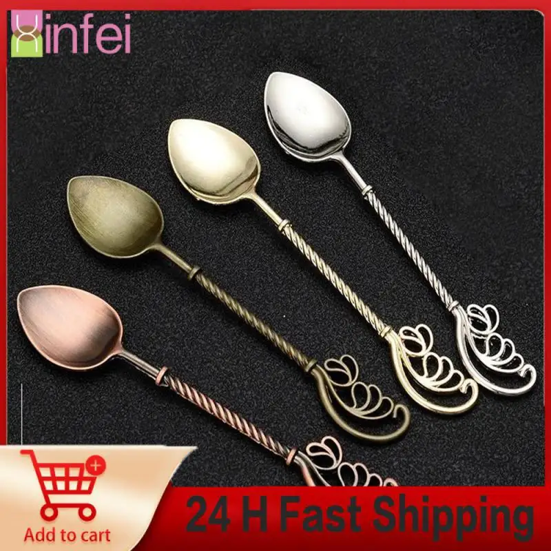 

Flower Carving Pattern Classical Spoon Antique Dessert Fork Polishing Elegant Coffee Spoon Small Spoon Kitchen Accessories Retro