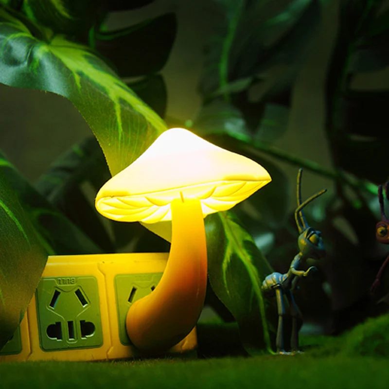 

US Plug LED Night Light Mushroom Wall Socket Lights Lamp for Bedroom Home Decoration Light-controlled Sensor Lamp for Party