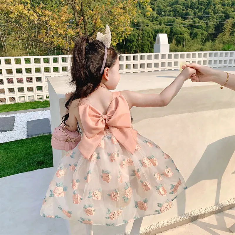Baby Girl Floral Dresses with Big Bow Infant Princess Boutique Dress Newborn 1st Birthday Christening Party Lolita Ball Gown