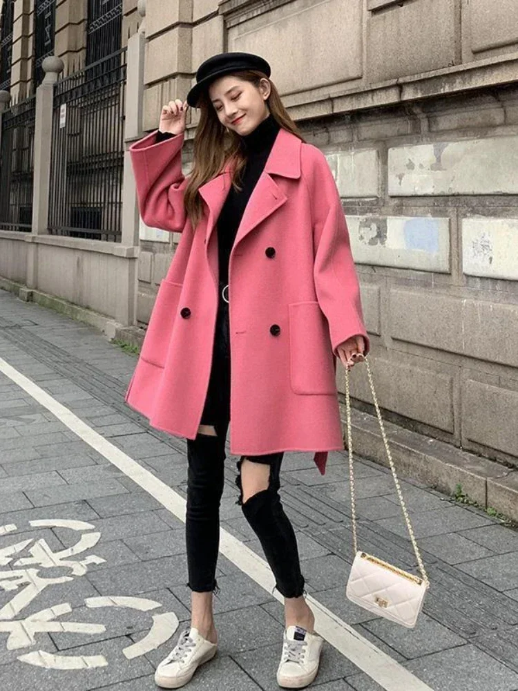 

Women's Coat 2023 Autumn Winter Turn-down Collar Outerwear Temperament Slim Fit Wool & Blends Coats Korean Fashion Trench Coat
