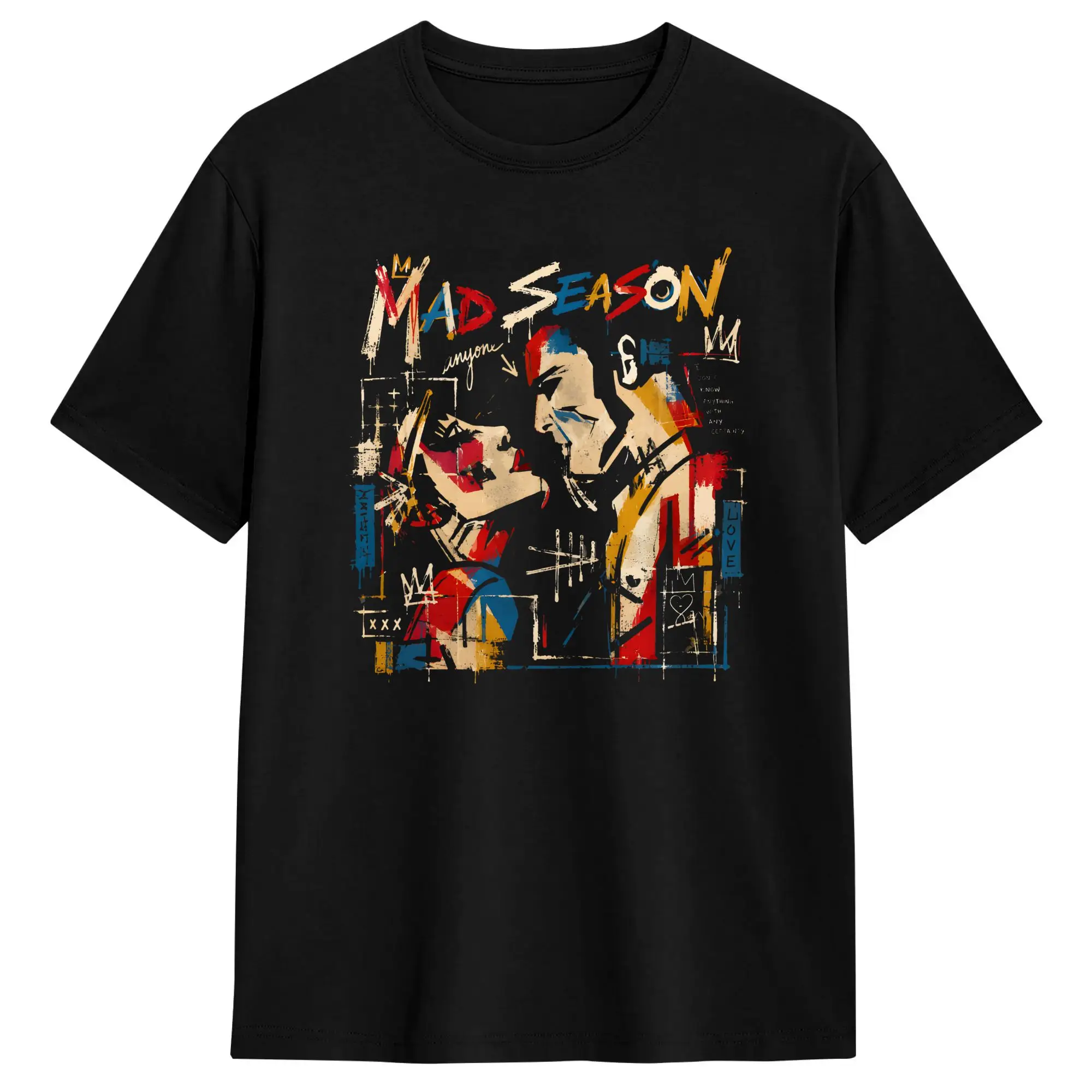 Фото Футболка с абстрактным граффити-коллажем Mad Season, летняя повседневная футболка в стиле Y2K, футболка из чистого хлопка для мужчин, повседневные футболки №1