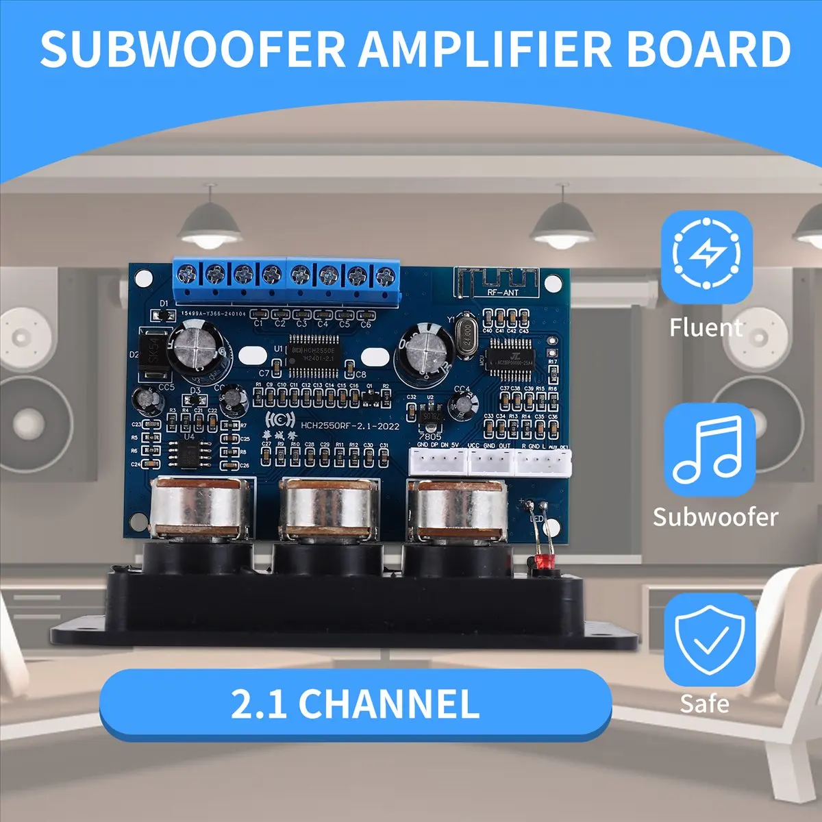 Фото (A75T) 2.1-канальная цифровая плата усилителя мощности 2X25W+50W с Bluetooth 5.0, сабвуфер, класс D, аудиоусилитель, DC 12-20В №1