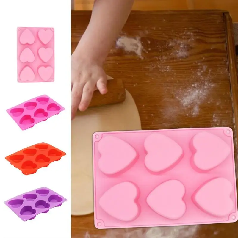 

6 Cavity Heart Fondant Mold Silicone Heart Shaped Mold Non Stick Chocolate Mold Pastry Maker Mold For Baking Cake Candles